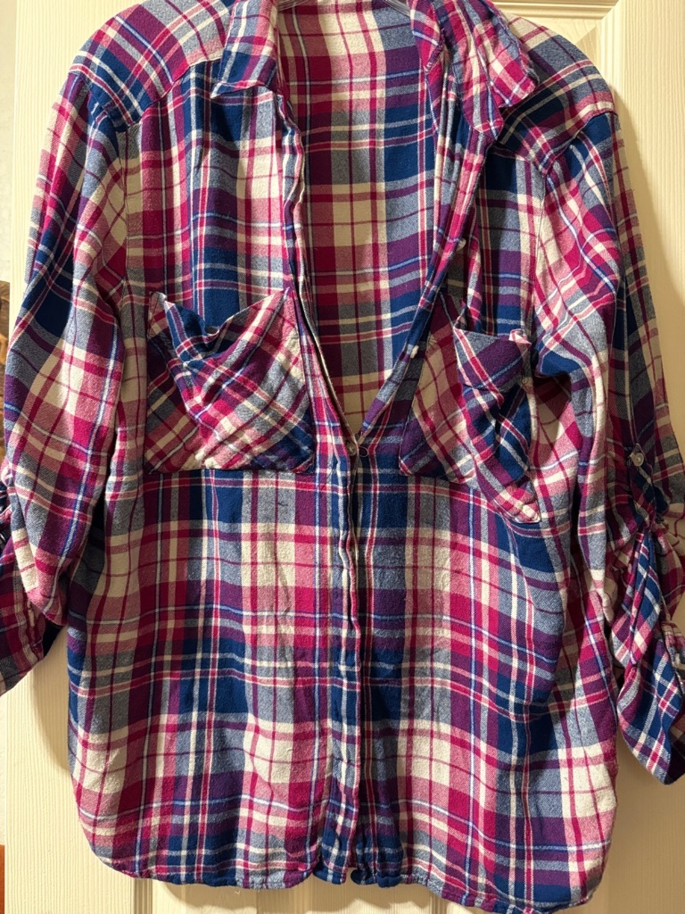 Express Pink Navy White Plaid Button-Down Shirt